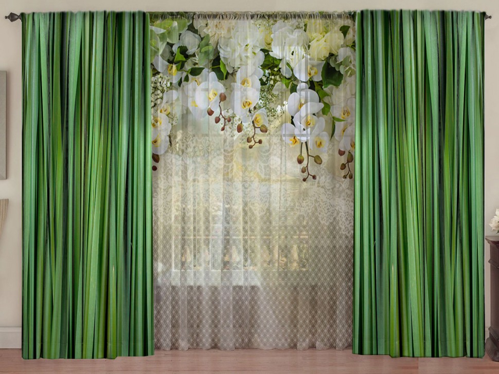 Комплект штор с тюлем Изумрудный Ажур