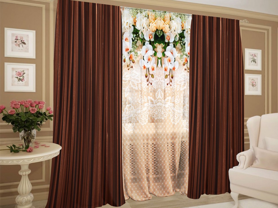 Комплект штор с тюлем Шоколадный ажур