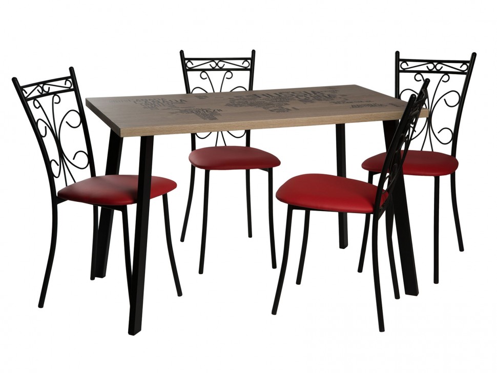 Кухонный стол DP-010208501 Стол ДП1-02-08 1200*640 М95 "Бремор" ЛДСП "Эврика", фотопечать "Карта мира" + гибкое стекло, Ноги для стола (черный