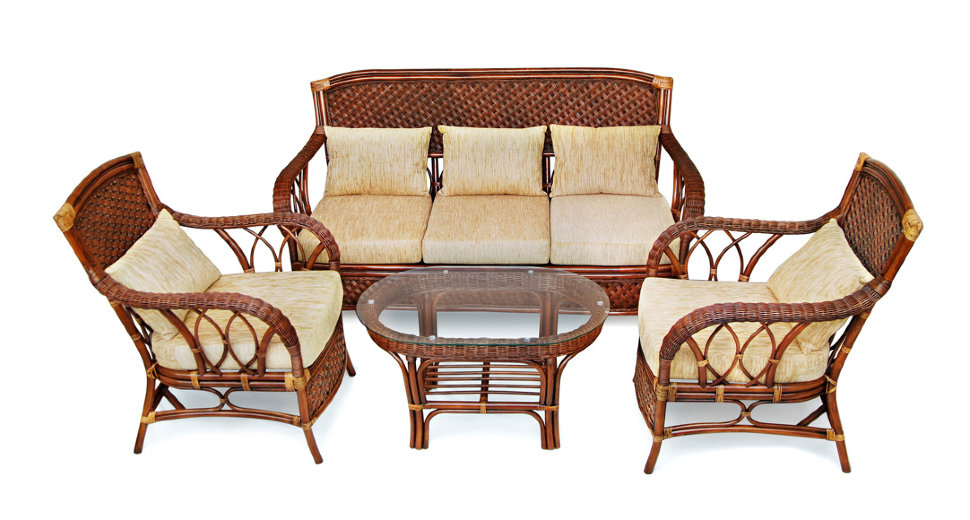 Комплект плетеной мебели Комплект для отдыха "ANDREA" (диван + 2 кресла + журн. столик со стеклом  + подушки)